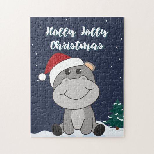 Hippo Merry Winter Animals Hippos Jigzaag Legpuzzel (Verticaal)