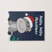 Hippo Merry Winter Animals Hippos Jigzaag Legpuzzel (Horizontaal)