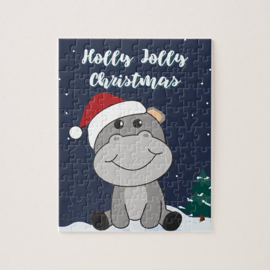 Hippo Merry Winter Animals Hippos Jigzaag Legpuzzel (Verticaal)