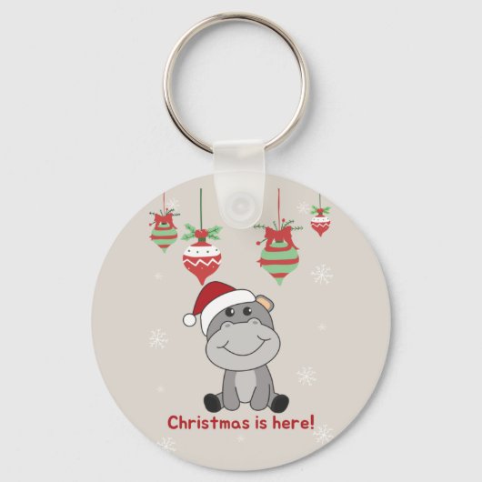 Hippo Merry Winter Animals Hippos Keycha Sleutelhanger (Voorkant)