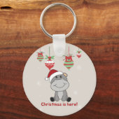 Hippo Merry Winter Animals Hippos Keycha Sleutelhanger (Voorkant)
