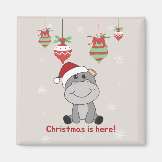 Hippo Merry Winter Animals Hippos Magnet (Voorkant)