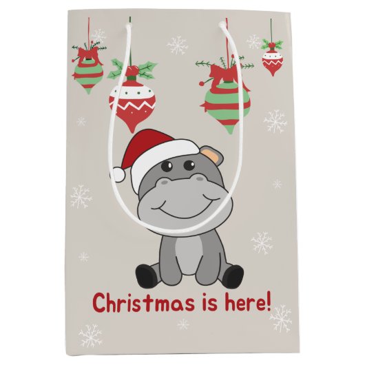 Hippo Merry Winter Animals Hippos Medium Cadeauzakje (Voorkant)