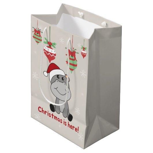 Hippo Merry Winter Animals Hippos Medium Medium Cadeauzakje (Voorkant Gekanteld)