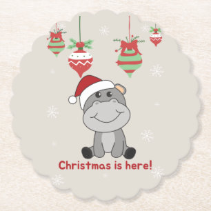 Hippo Merry Winter Animals Hippos Paper Kartonnen Onderzetters