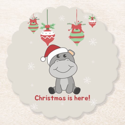 Hippo Merry Winter Animals Hippos Paper Kartonnen Onderzetters (Voorkant)