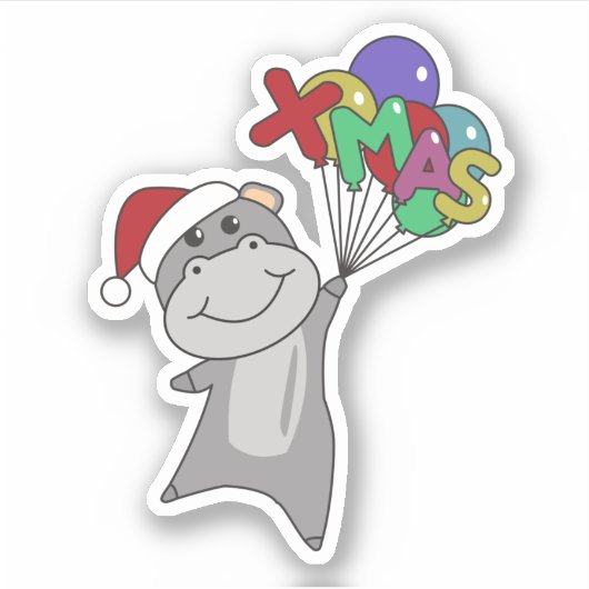 Hippo Merry Winter Animals Hippos Sticke Sticker (Voorkant)