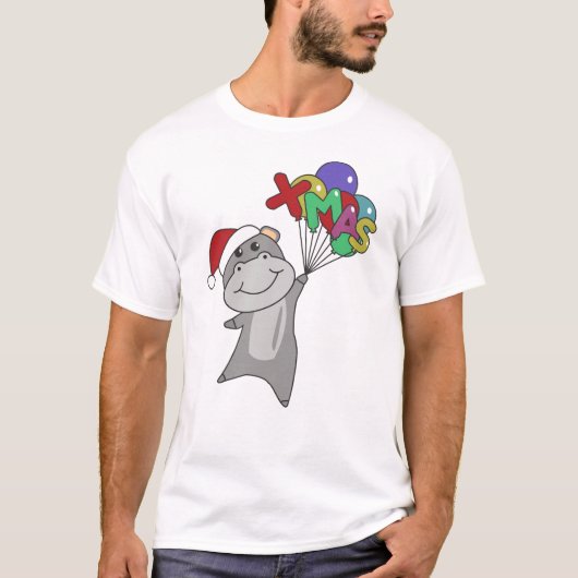Hippo Merry Winter Animals Hippos T-shirt (Voorkant)