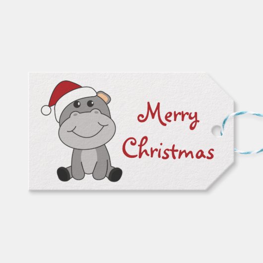 Hippo Merry Winter Animals Hippos Trucke Cadeaulabel (Voorkant (Horizontaal))