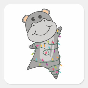 Hippo Merry Winter Animals Hippos Vierkante Sticker