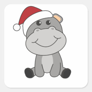 Hippo Merry Winter Animals Hippos Vierkante Sticker
