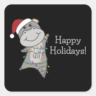 Hippo Merry Winter Animals Hippos Vierkante Sticker