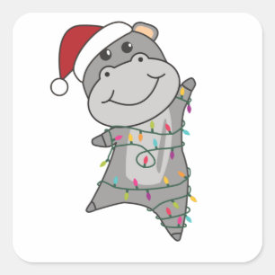 Hippo Merry Winter Animals Hippos Vierkante Sticker