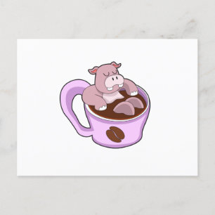 Hippo met beker koffie briefkaart
