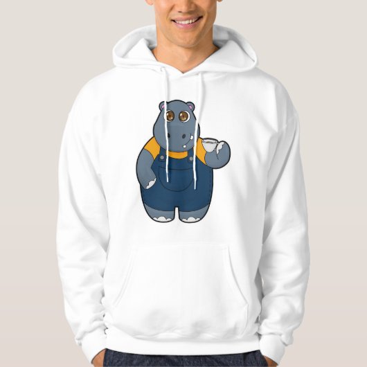 Hippo met beker koffie hoodie (Voorkant)