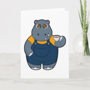 Hippo met beker koffie kaart