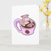 Hippo met beker koffie kaart (Gele Bloem)