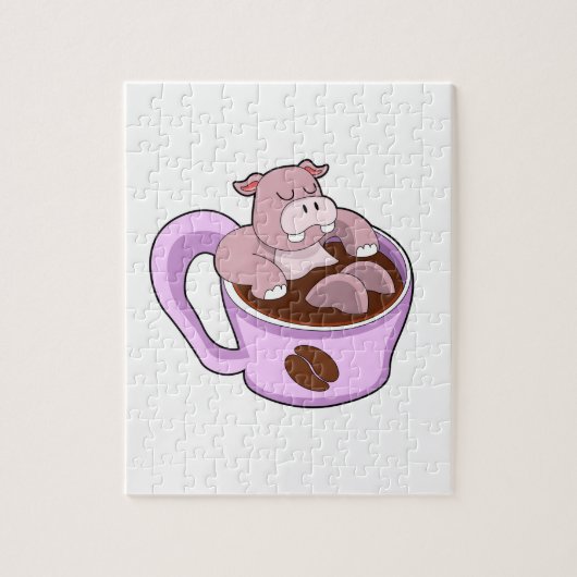 Hippo met beker koffie legpuzzel (Verticaal)