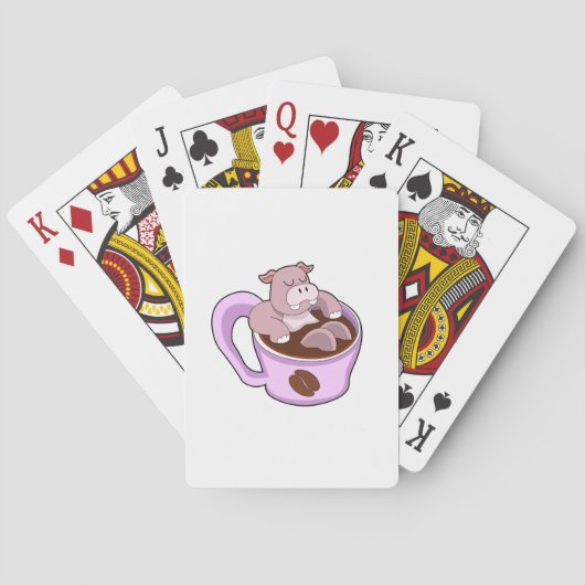Hippo met beker koffie pokerkaarten (Achterkant)