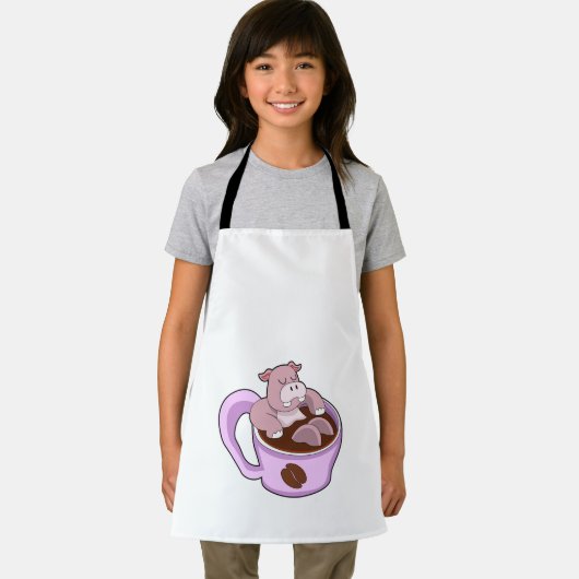 Hippo met beker koffie schort (Insitu)