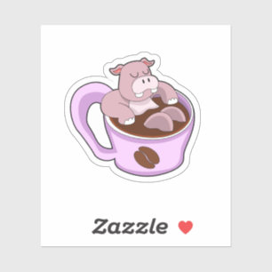 Hippo met beker koffie sticker