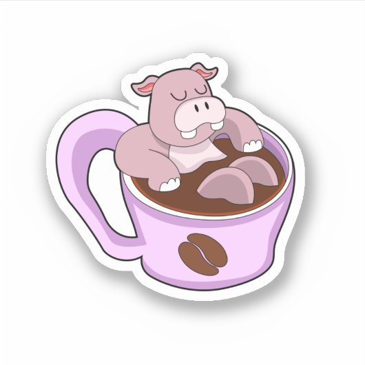 Hippo met beker koffie sticker (Voorkant)