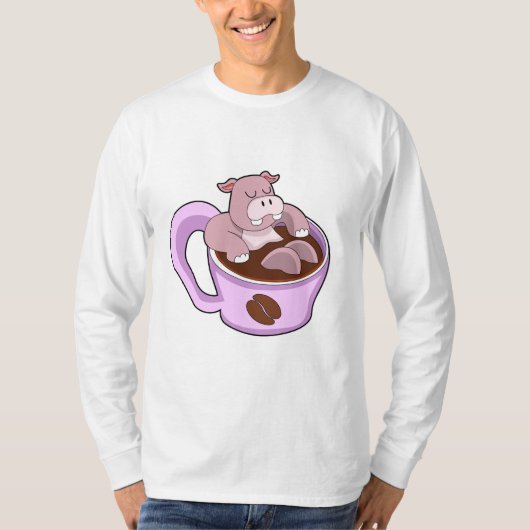 Hippo met beker koffie t-shirt (Voorkant)