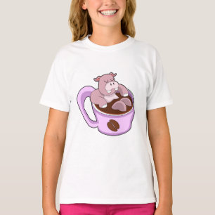 Hippo met beker koffie t-shirt