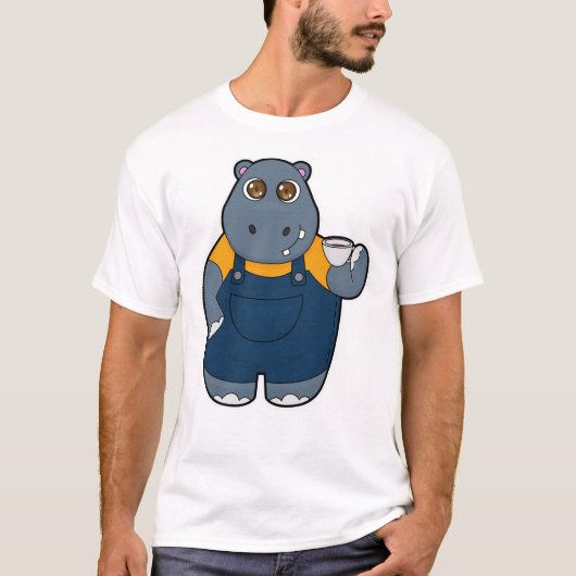 Hippo met beker koffie t-shirt (Voorkant)