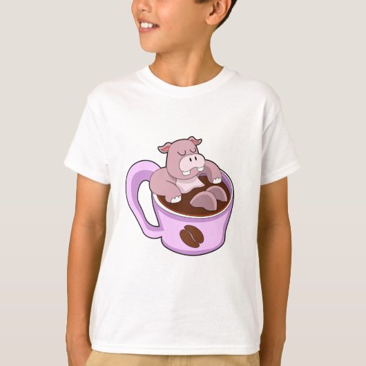 Hippo met beker koffie t-shirt (Voorkant)