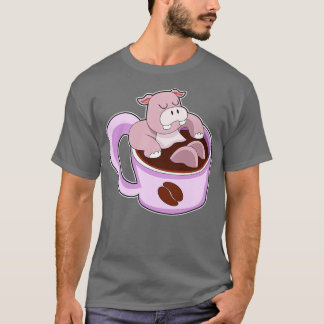 Hippo met beker koffie t-shirt