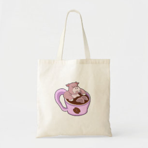 Hippo met beker koffie tote bag