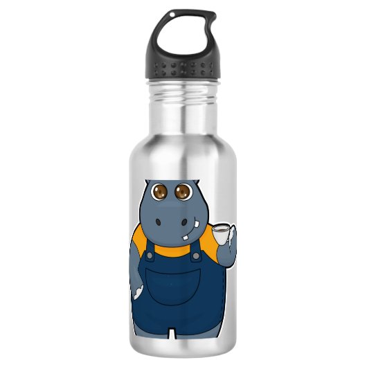 Hippo met beker koffie waterfles  (Voorkant)