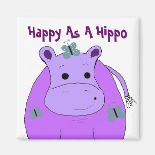 Hippo met Butterflies Magneet