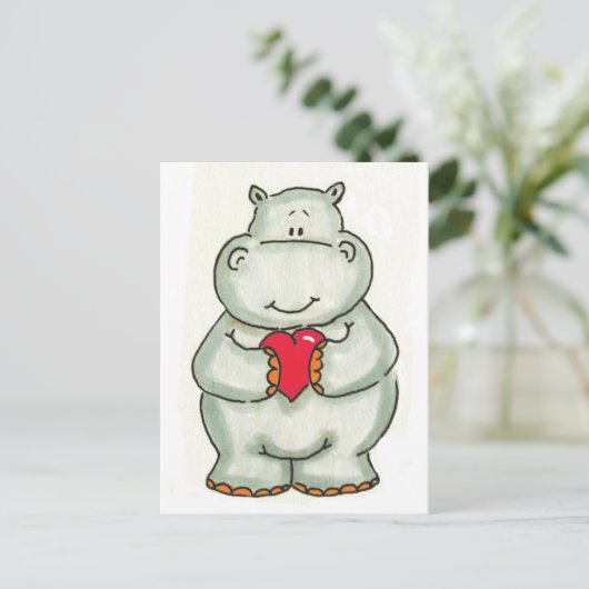 Hippo met hart briefkaart (Staand voorkant)