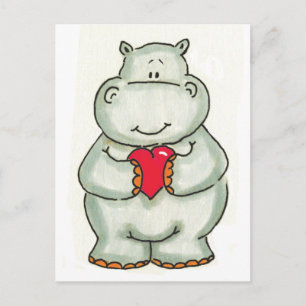 Hippo met hart briefkaart