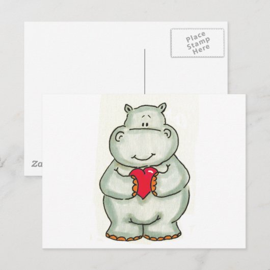 Hippo met hart briefkaart (Voorkant / Achterkant)