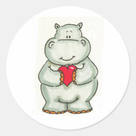 Hippo met hart ronde sticker