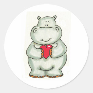 Hippo met hart ronde sticker