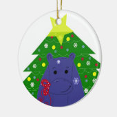 Hippo met kerstboom keramisch ornament (Links)