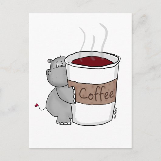 Hippo met koffie briefkaart (Voorkant)