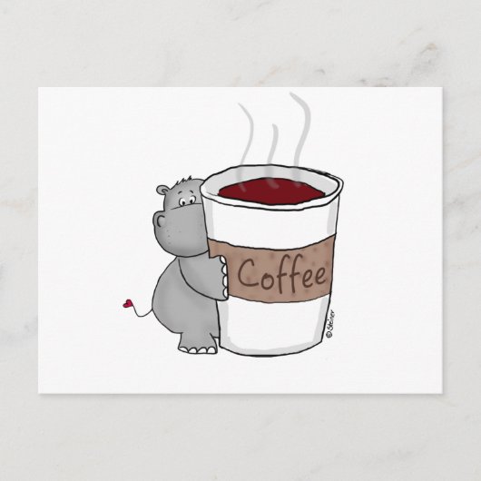 Hippo met koffie briefkaart (Voorkant)