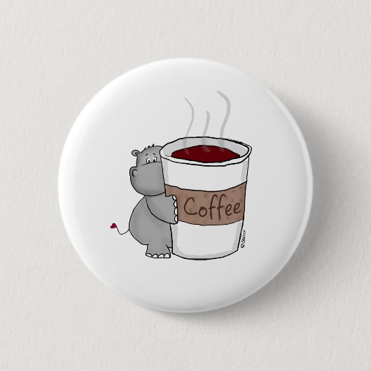 Hippo met koffie ronde button 5,7 cm (Voorkant)