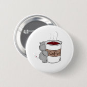 Hippo met koffie ronde button 5,7 cm (Voorkant /achterkant)