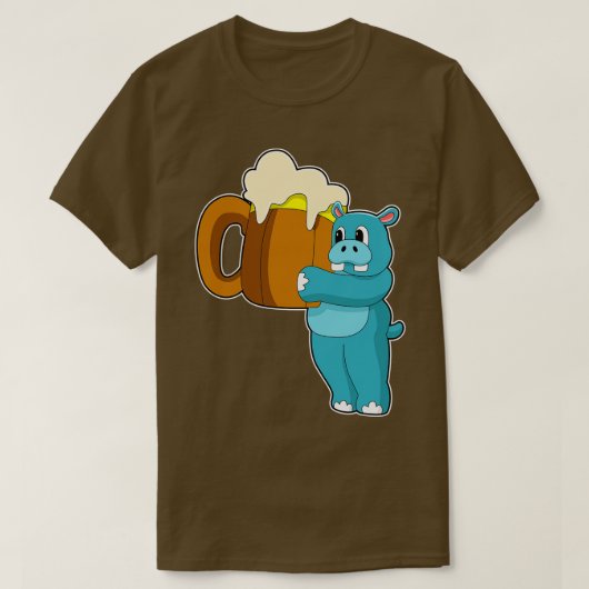 Hippo met Mok van bier T-shirt (Design voorkant)
