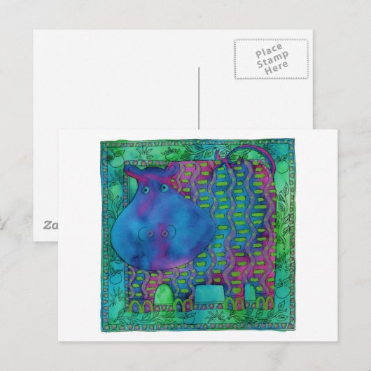 Hippo met patroon briefkaart (Voorkant / Achterkant)