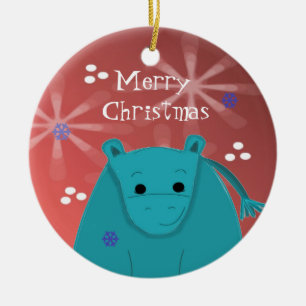 Hippo met Snowflake Design Keramisch Ornament