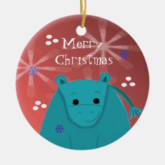 Hippo met Snowflake Design Keramisch Ornament (Voorkant)