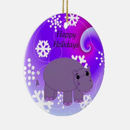 Hippo met Snowflakes Keramisch Ornament (Rechts)
