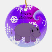 Hippo met Snowflakes Keramisch Ornament (Voorkant)